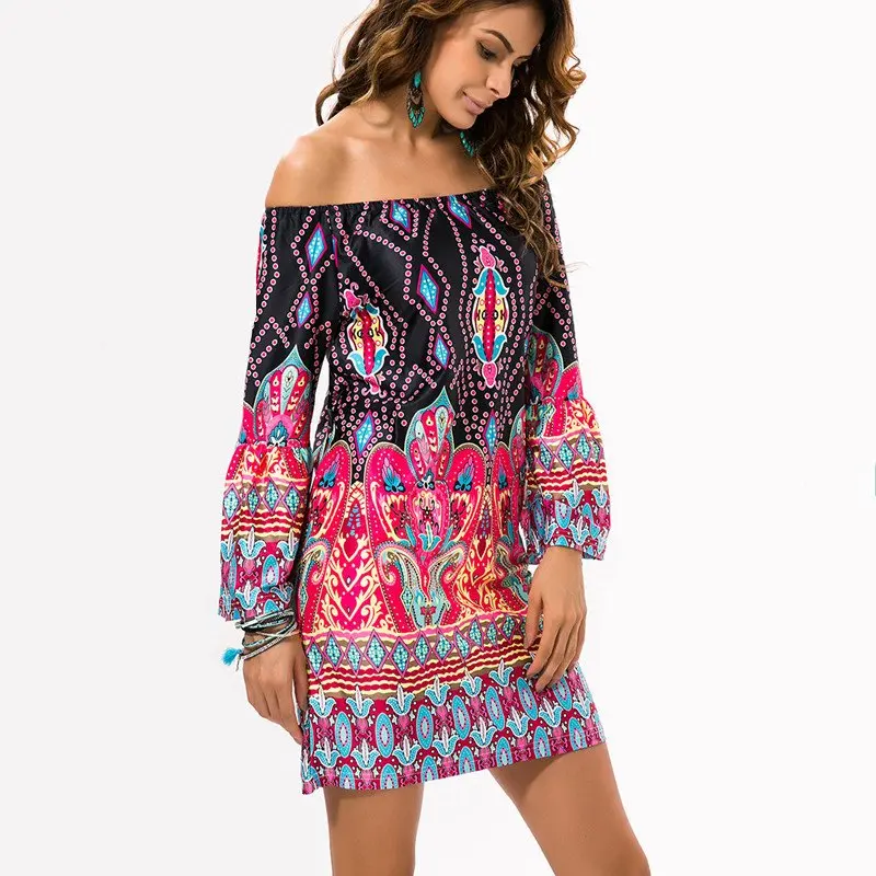 Style Four Модное богемное летнее платье с принтом, Пляжное, винтажное, сексуальное, для женщин, Vestidos Renda, повседневные, для девушек, топы, одежда для женщин, халат, Платья для вечеринок - Цвет: Style Four