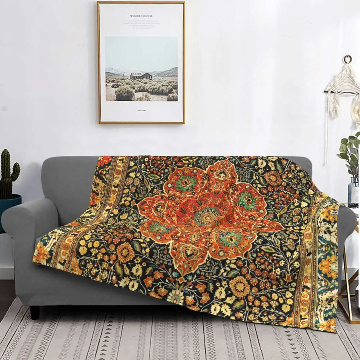 

Antique Persian Mohtashem Kashan Blanket Boho Hippie Geometric Plush Soft Flannel Fleece Throw Blankets For Sofa Bedspread Quilt