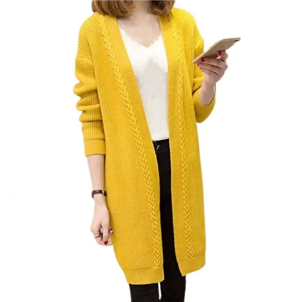 

Women Cardigan Open Front Solid Color Twist Edge Knitted Coat Knitted Coat Fashion
