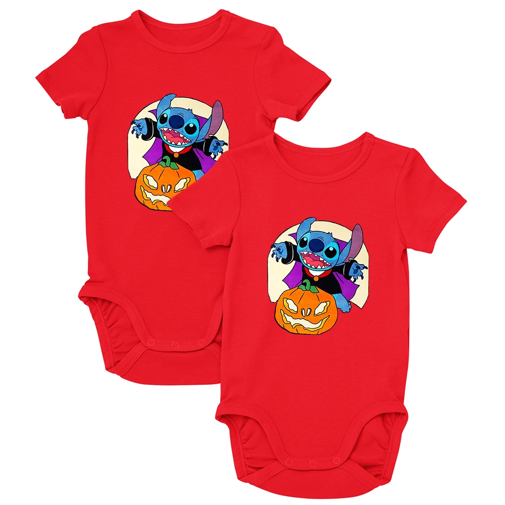 

Pumpkin Festival Halloween Newborn Boy Girl Clothes Anime Stitch Cosplay Graphic Short Sleeve Jumpsuit Casual Cute Kids Bodysuit