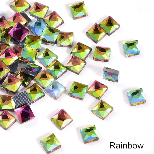 Rainbow 100 шт 6 мм стразы горячей фиксации стразы квадратные плоские с оборота стеклянные DMC горячей фиксации стразы железные стразы свадебное платье B0308 - Цвет: Rainbow