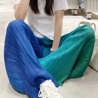 gradient color pleated pants summer thin ice silk womens pants loose straight wide leg pants high waist draping casual pants