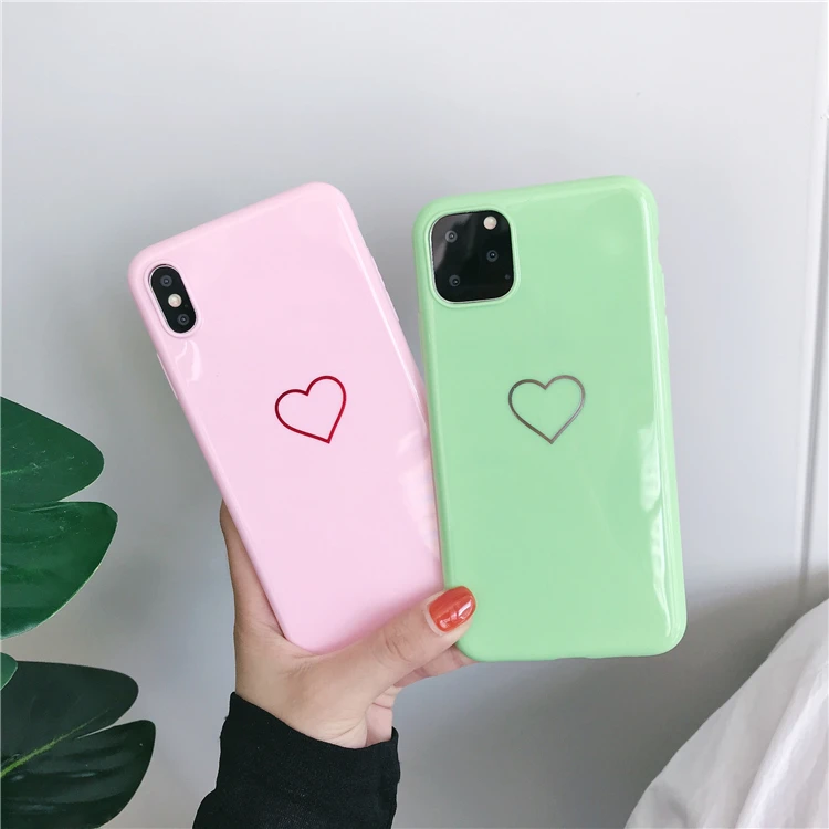 Однотонные силиконовые пары простое любовное сердечко чехлы для iphone XR X XS Max 6 6S 7 8