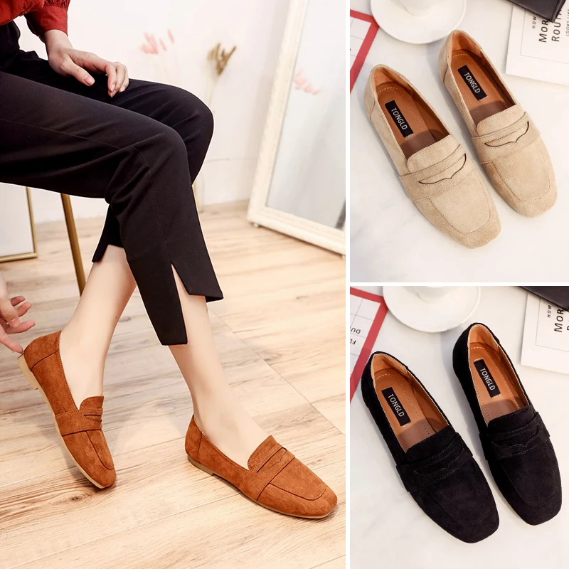 

Women Suede Leather Breathable Hollow Out Walking Shoes 2020 Slip on Wedged Shoes Comfort Soft Loafer Casual Shoes U19-24