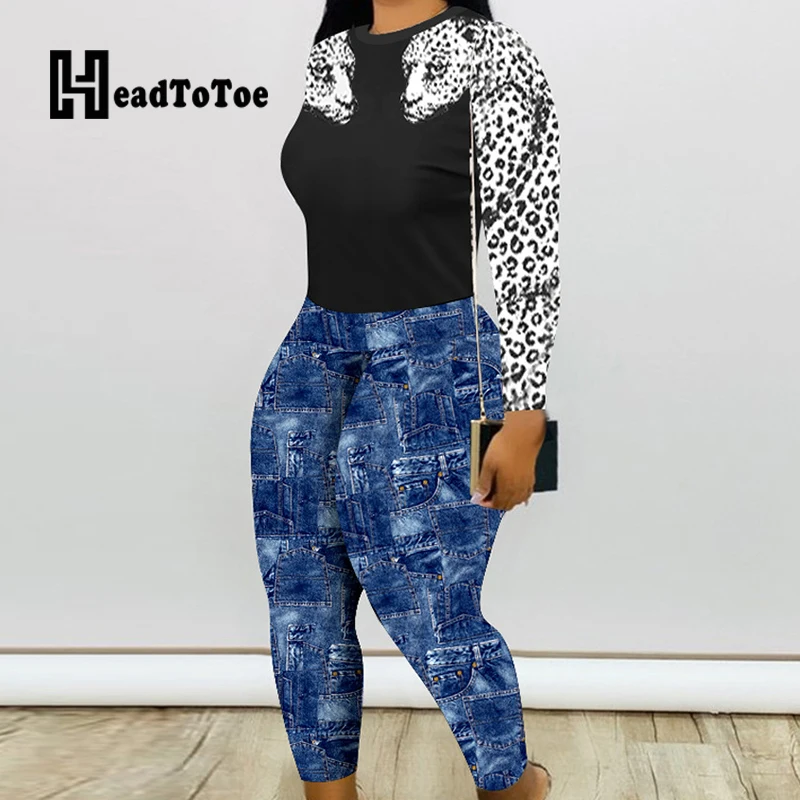 

С леопардовым принтом Colorblock (цветовой блок), принт с животными, Женский комплект 2 шт. длинный рукав круглый вырез изящное Верхняя одежда из д...