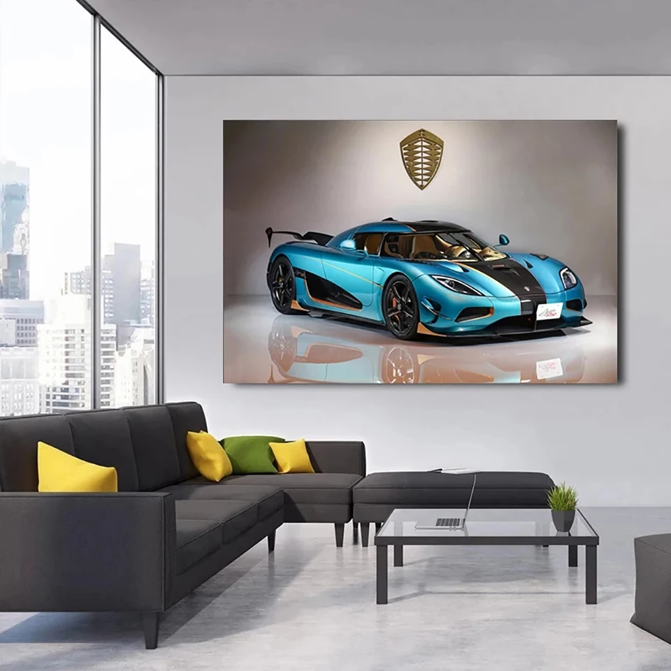 

Modern Classic Blue Cool Super Sports Car Sedan Posters And Prints Canvas Paintings Wall Art Pictures For Living Room Decor