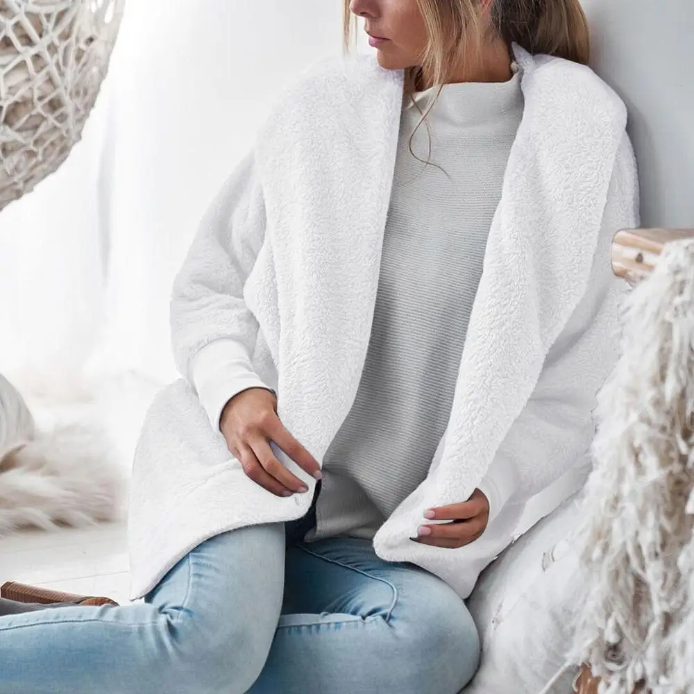Женское пушистое плюшевое пальто с капюшоном осенне-зимняя куртка кардиган