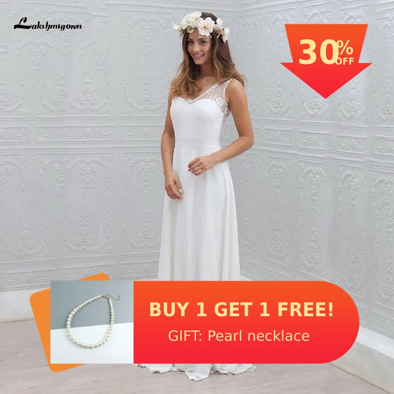 V образный вырез шифон Свадебные платья длина до пола Иллюзия сзади без рукавов