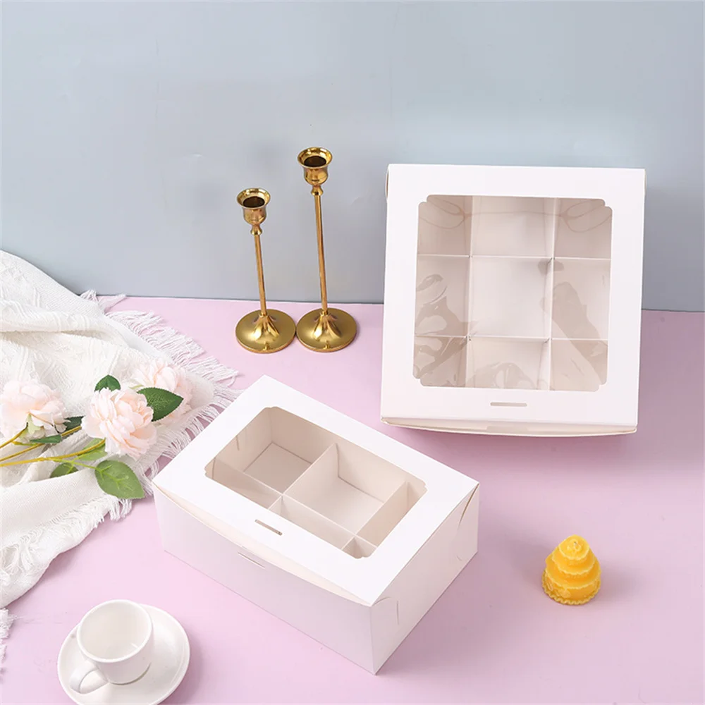 

Windowed Mini Bread Mousse Cake Gift Packaging Box White Clear Cup Cake Boxes With Removable Trays Wedding Favors for Guests
