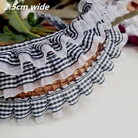 trendy black plaid pleated double layer lace ribbon diy ladies children doll campus style clothing sewing pet bib accessories