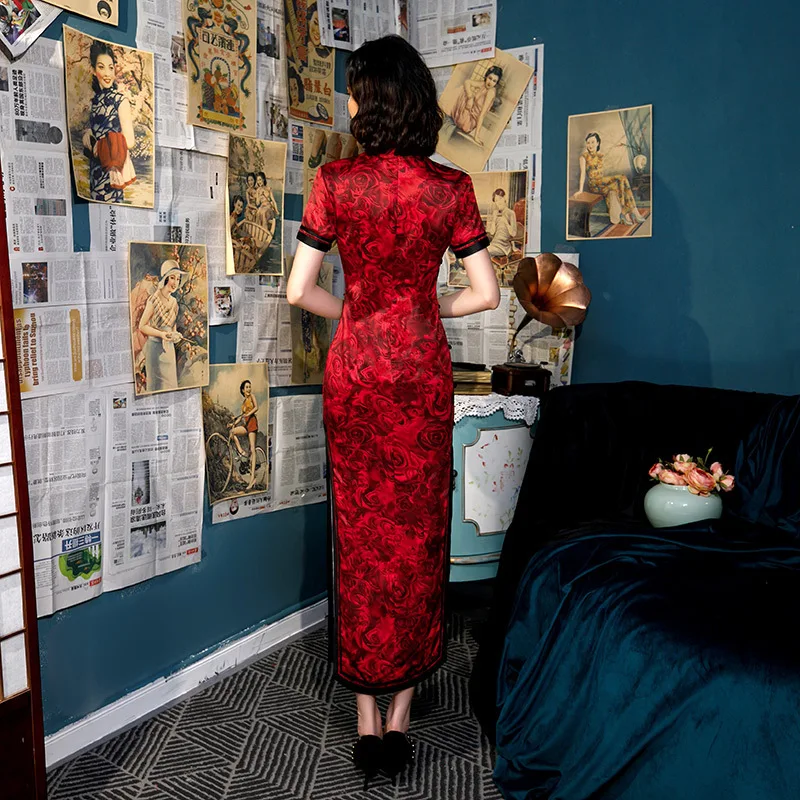 Вечернее Длинное Платье-Ципао Sheng Coco большого размера красное шелковое платье с
