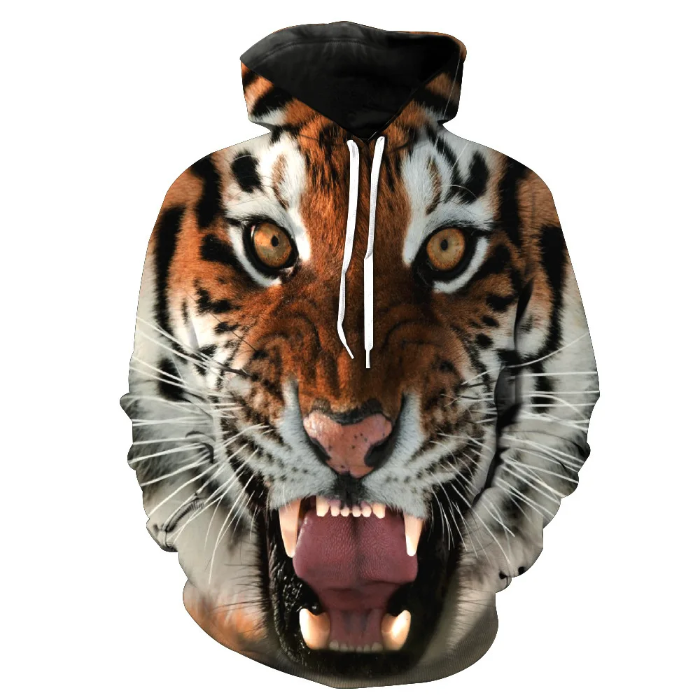 

CNUUIKOOEK Sweatshirts Men's 3D Tiger Roaring Printed Hooded Pocket Pullover Hooded Men's Hoodie-0133