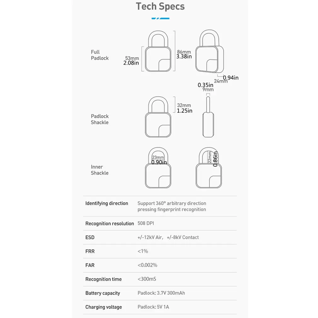 

Smart Thumbprint Door Padlocks Rechargeable Door Lock Fingerprint Smart Padlock USB Keyless Quick Unlock Drop Shipping