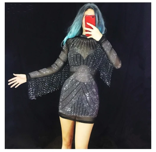 Сетчатое прозрачное женское платье черное сексуальное с кисточками и рукавами