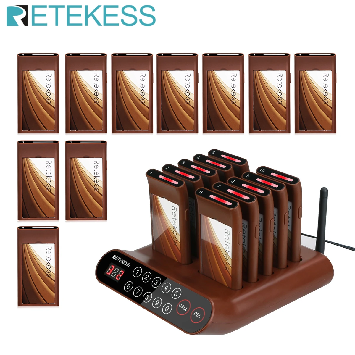 Retekess T116A Paging System Restaurant Pager 20 Coaster Buzzer Receiver 5 Prompt Mode Low Battery Indicator For Cafe Food Court