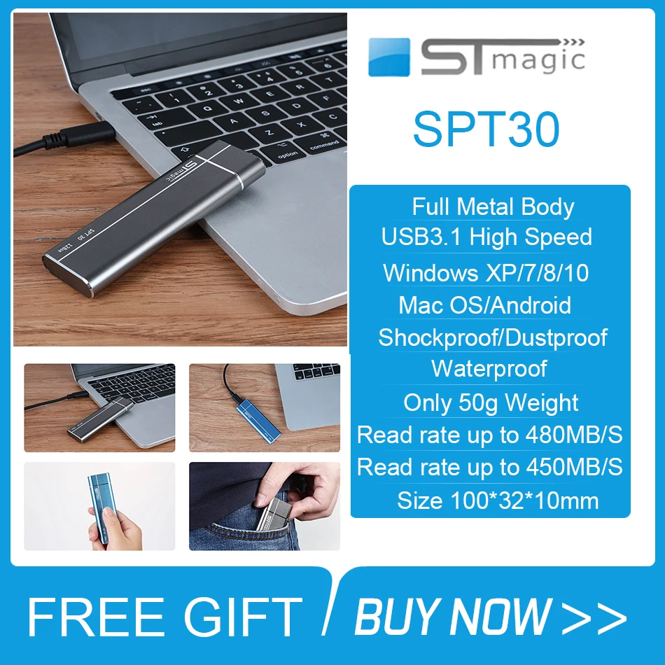 Stmagic Spt30 металлический Портативный SSD USB 3,1 128 ГБ 256 512 1 ТБ 2 ТБ внешний твердотельный накопитель для ноутбука проектор для мобильного телефона