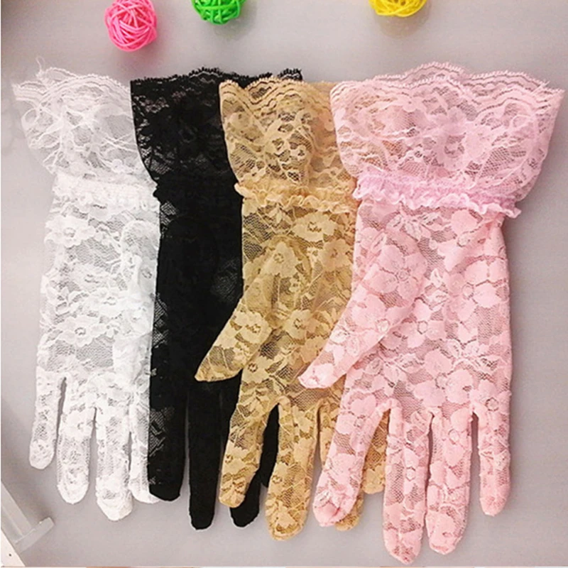 

Fashion Women Lady Lace Floral Party Sexy Dressy Gloves Summer Full Finger Sunscreen Solid Color Gloves For Girls Mittens