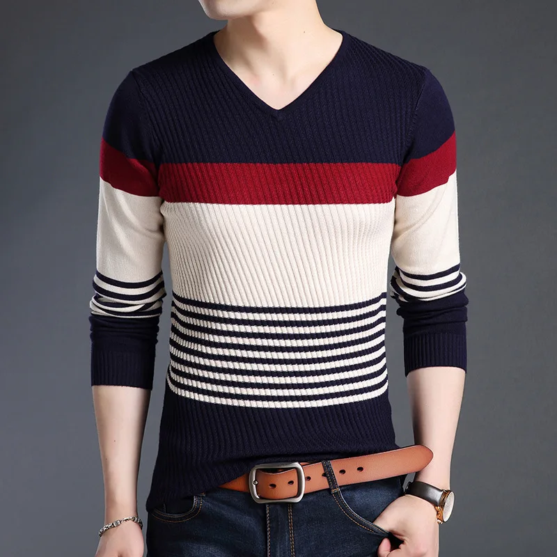 2021 Cotton Sweater Men Long Sleeve Pullovers Outwear Man V Neck Male Sweaters Fashion Brand Loose Fit Knitting Clothing S-4XL