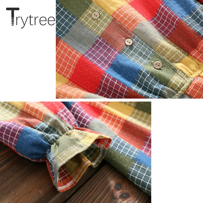 Женское клетчатое платье рубашка Trytree разноцветное повседневное офисное