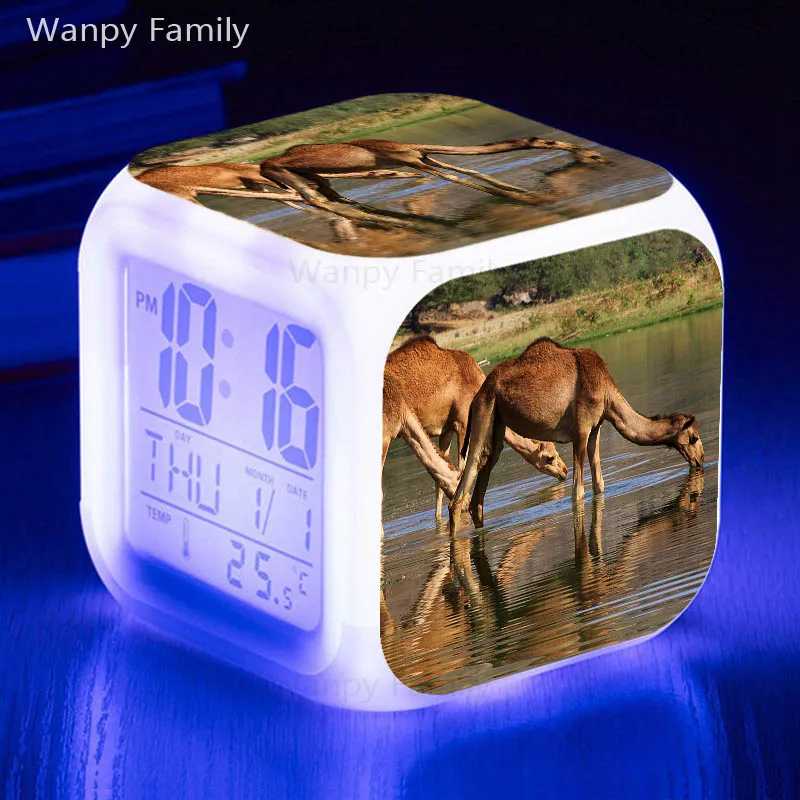 Цифровые часы Desert camel многофункциональные светящиеся с большим экраном 7 цветов