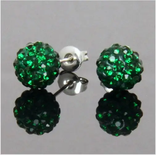 Dark Green 19 цветов 10ММ Shamballa Бренд Сережки ввиде Диско Шара Shamballa Серьги из кристалов Украшения для Женщин - Окраска металла: Dark Green
