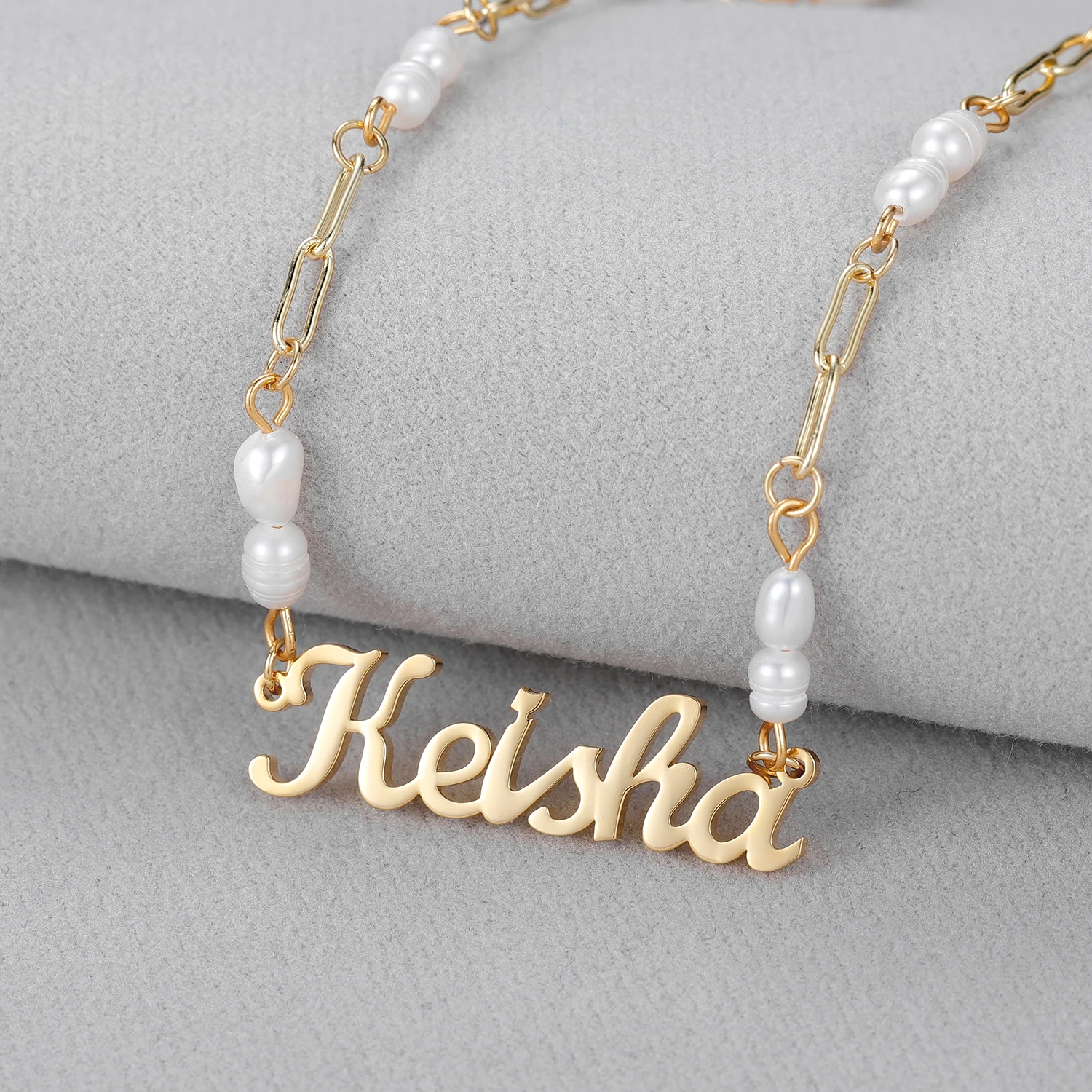 Collana con nome personalizzato personalizzato targa in oro ciondolo con targhetta in acciaio inossidabile ciondolo con catena di perle gioielli regalo di natale per donna