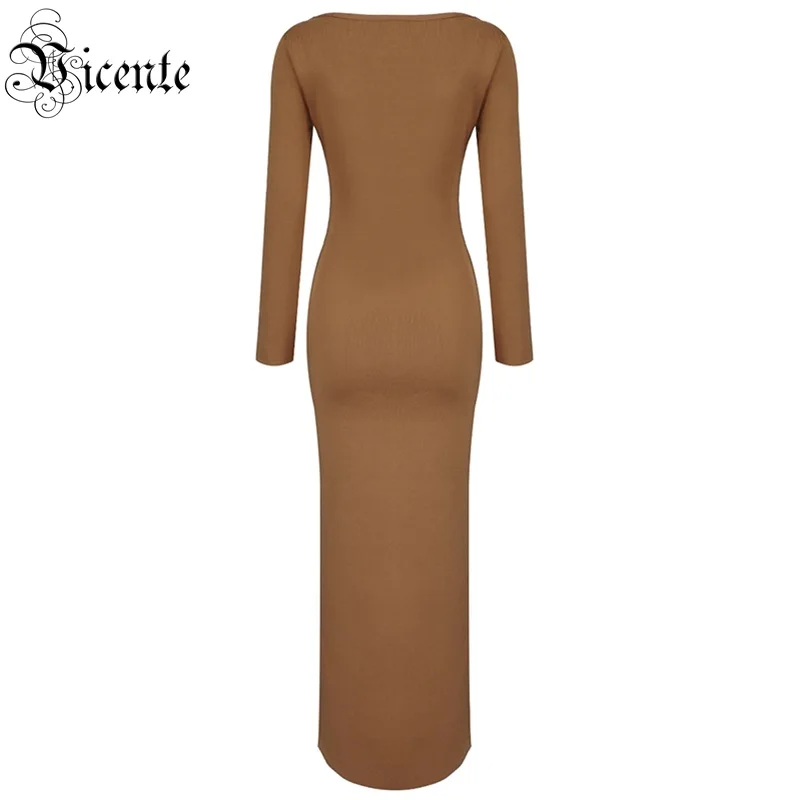 Женское длинное платье с разрезом VC повседневное Бандажное длинным рукавом и