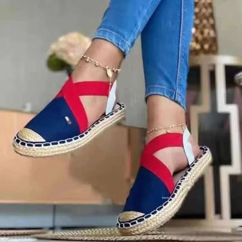 

Women's Round-toe Flat Sandals 2021 Summer New Elastic Band Hand-woven Straw Casual Shoes Comfortable and Light Outdoor Sandals
