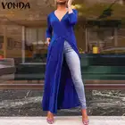 Женская Асимметричная блузка VONDA, Повседневная Блузка с длинным рукавом, с разрезом, для вечеринок, размера плюс, 2021