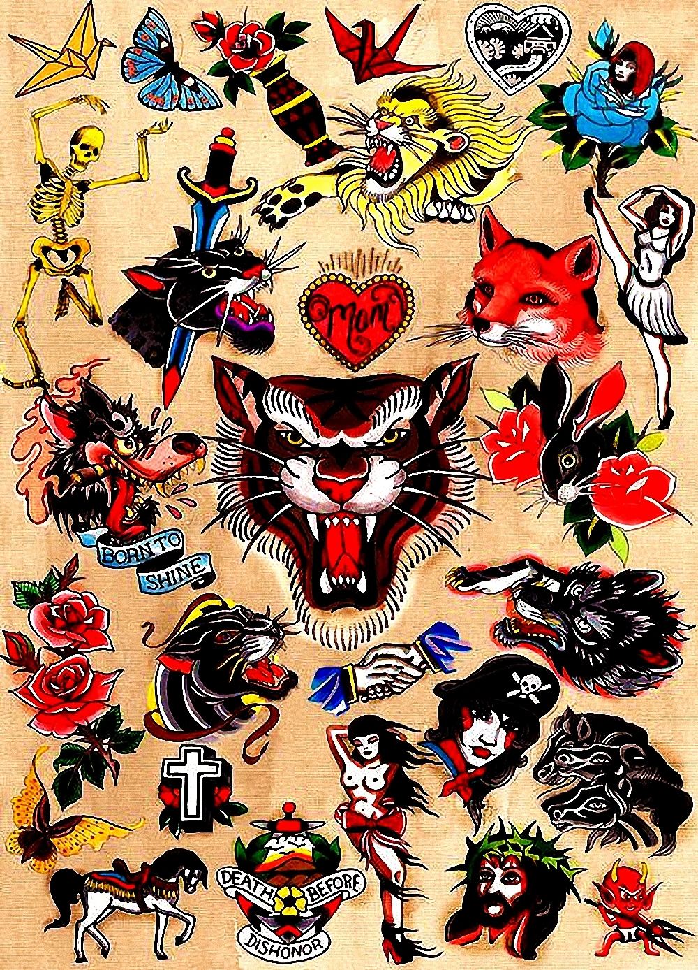 Творческие татуировки иллюстрация настенная бумага искусство на стену античный