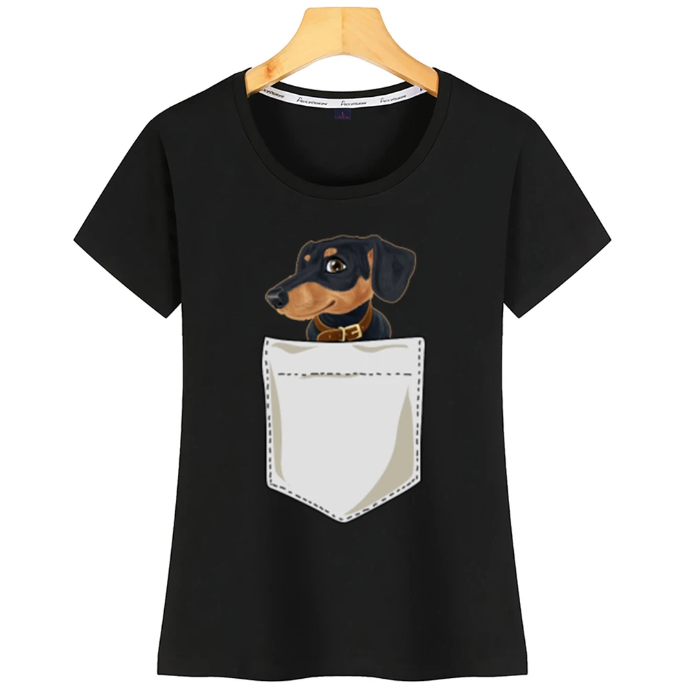 Топы Футболка женская просто ходи везде с моей таксой в кармане повседневная