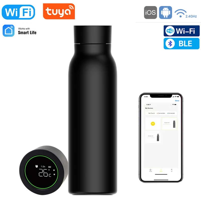 

TUYA Smart Water Bottle 24-hour Insulation Cup Drinking Water Monitoring Timing Reminder High-End LCD Thermos Cups Tuya APP