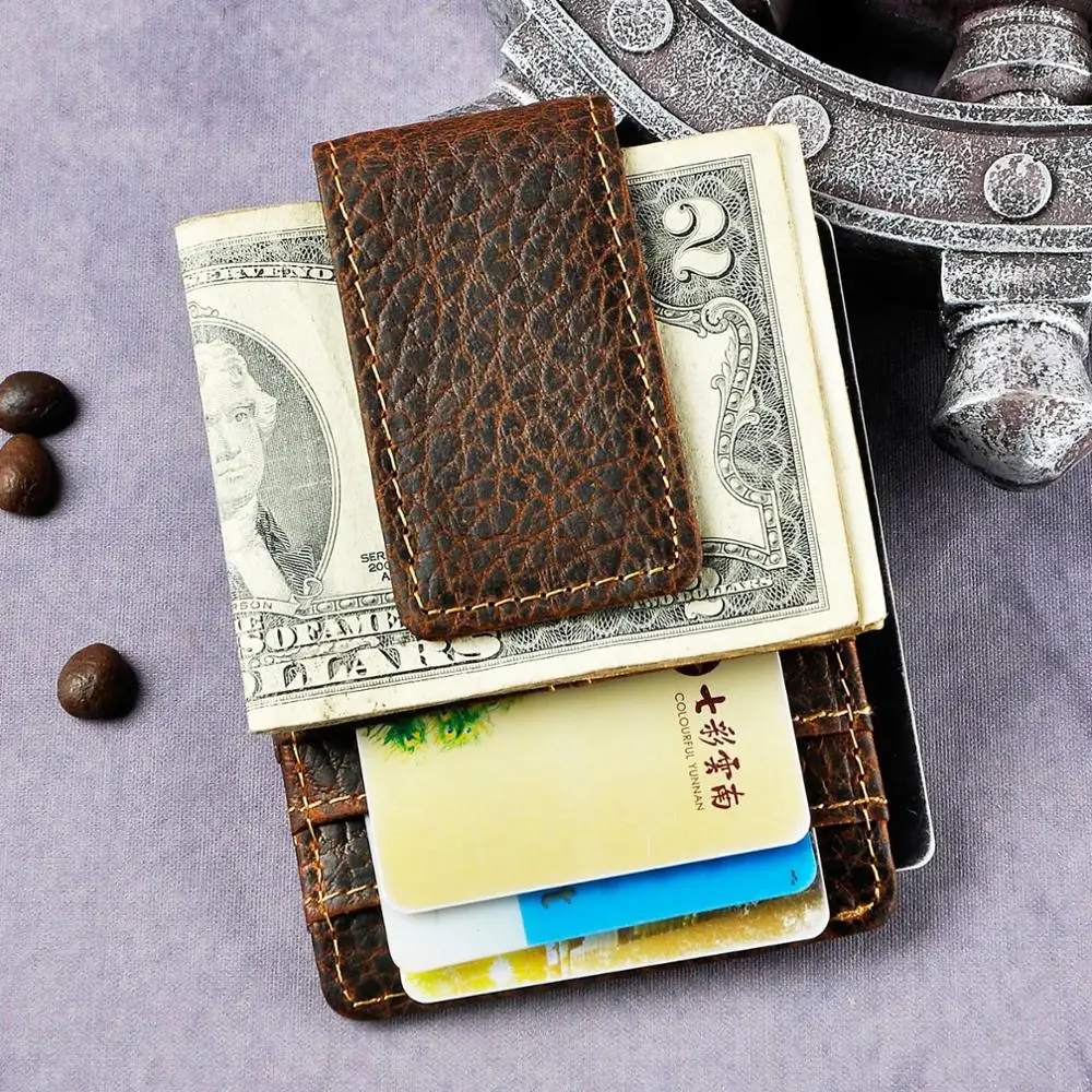 Качественный кожаный магнитный зажим для денег Мужской подарочный кошелек с