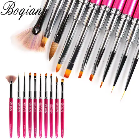 Ручка для рисования и дизайна ногтей BQAN, 10 стилей, розовая металлическая ручка с косой головкой, цветок, Кисть-инструмент для маникюра