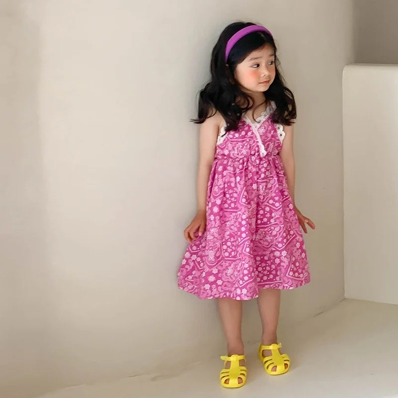 

2021 Summer New Children Girls Shredded Flower Sling Dress Lace Princess Toddler Kids Cotton Sleeveless Casual Fashion Dresses