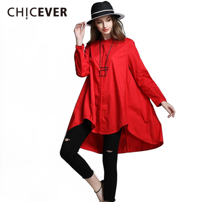 CHICEVER/осеннее женское платье большого размера рубашка с длинным рукавом и стоячим