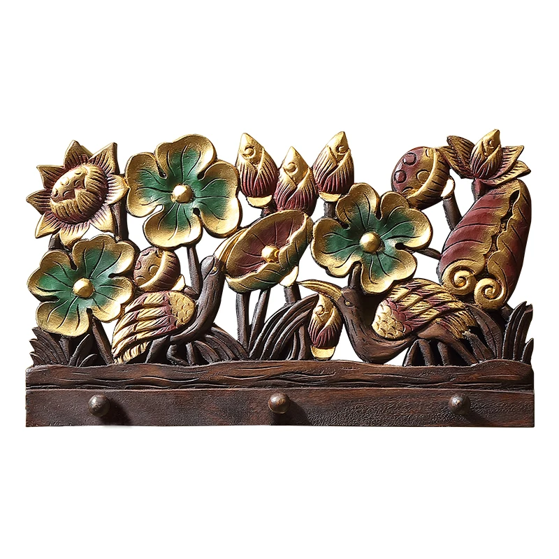 

zq Wood Carved Decorative Hook Hallway Key Classical Wooden Door Clothes Hook Creative