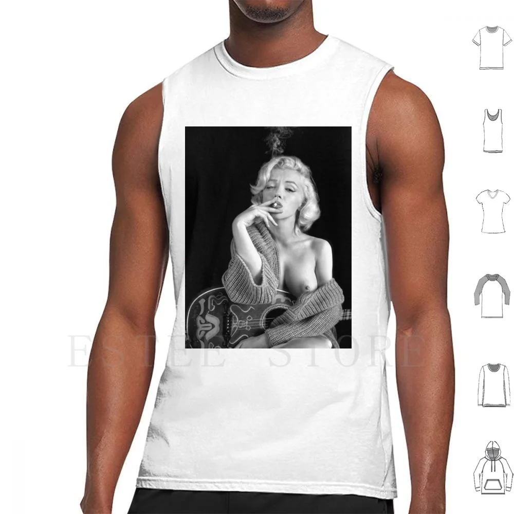 

Майка Marilyn Monroe для курения гитары, 2 B & w, жилет без рукавов, Мэрилин Монро, сексуальная гитара для курения груди, черный, белый