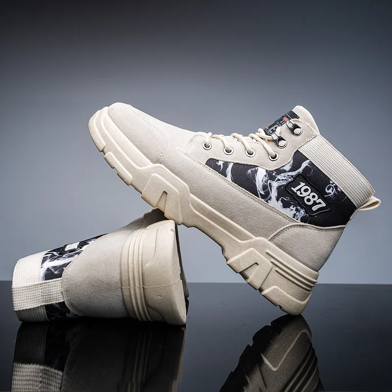 

New Spring Men Shoes Trainers Leather Fashion Casual High Top Sport Walking Lace Up Ankle Boots For Men Zapatillas Hombre