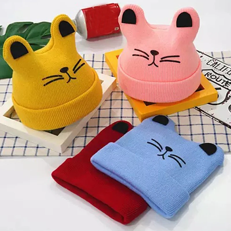 

Autumn Baby Boy And Girl Knit Hat Winter Baby Warm Cat Cartoon Cap Children Wool Hat Cap Beanies Kids Christmas Gift Caps