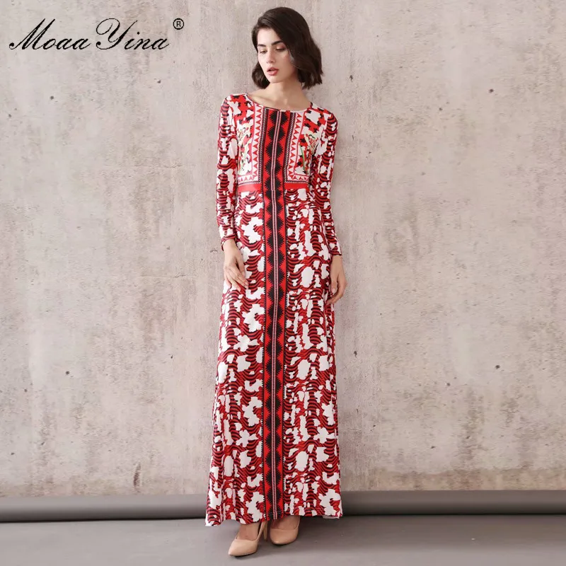 Женское дизайнерское подиумное платье MoaaYina весенне осеннее винтажное с принтом