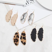 leopard snakeskin leather feather dangle drop earrings for women creative small wholesale boutique jewelry manufacturer vendor