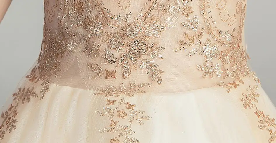 Golden Sequin Lace Girl Wedding Dress Long Flower Girl Dress Princess Party First Communion Gown Baby Girl Baptism Pageant Gown