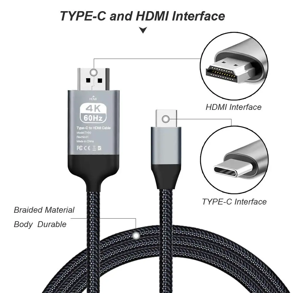 USB C к HDMI кабель 4k hdmi 4K 60Hz Тип Thunderbolt 3 для Samsung note 10 Huawei mate 20 mac Book pro C| |