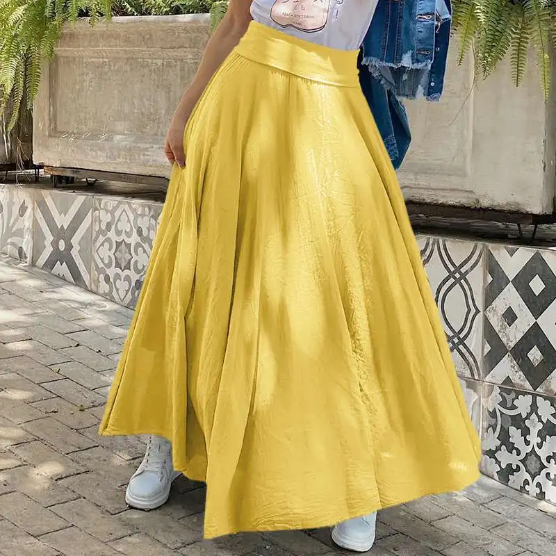 

VONDA Autumn Skirts Casual Loose A-line Skirt Faldas De Mujer Ladies High Waist Party Skirt Oversized Loose Beach Streetwears