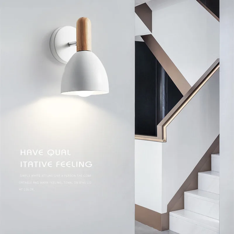 Скандинавская деревянная прикроватная светодиодная настенная лампа простой