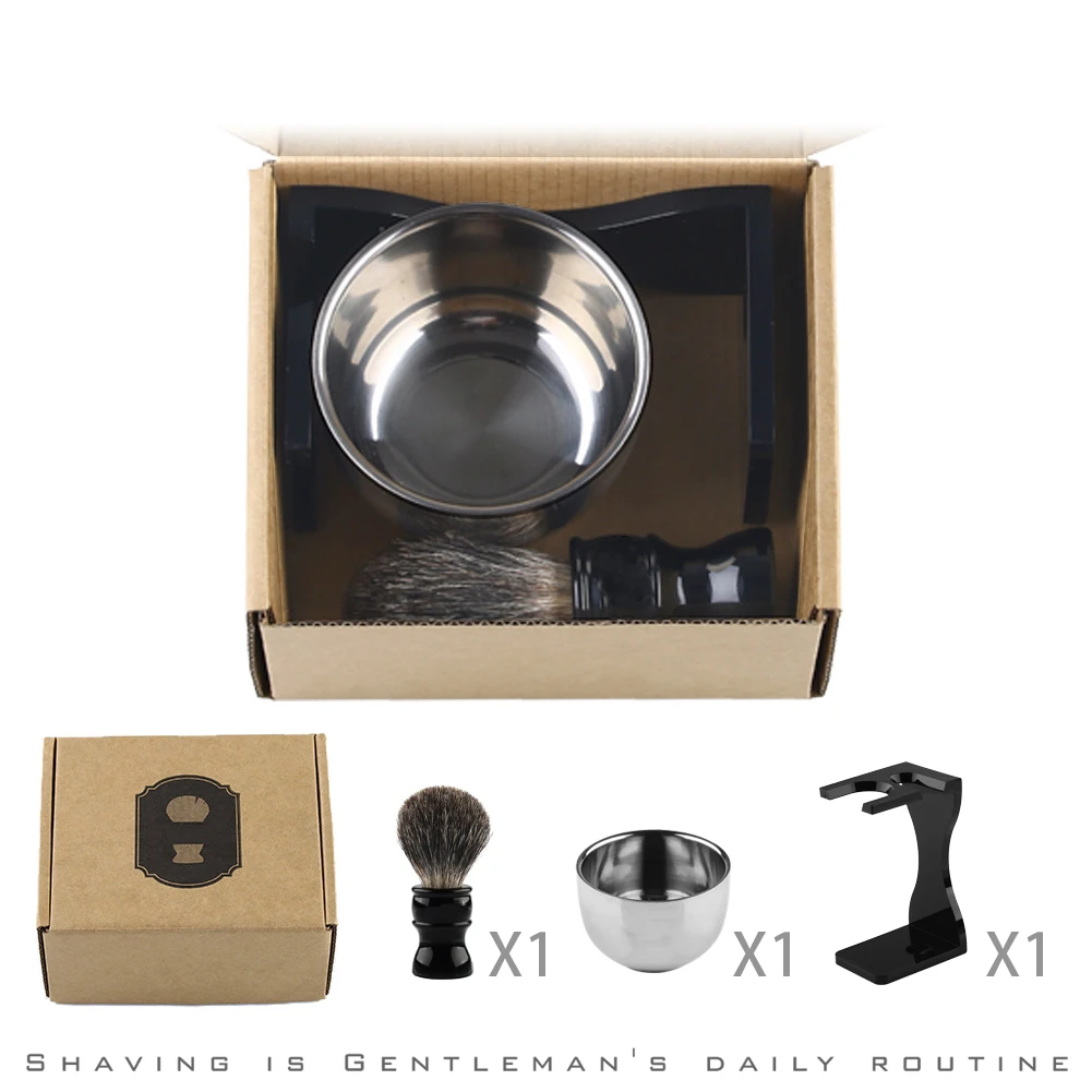 Набор для бритья 3 в 1 набор парикмахерской кисть из барсука черная акриловая