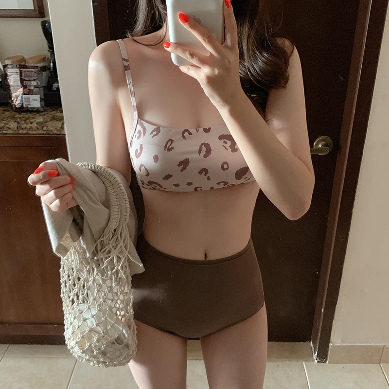 

Женский сексуальный леопардовый купальник 2020, купальный костюм бикини хаки с высокой талией, женский купальный костюм