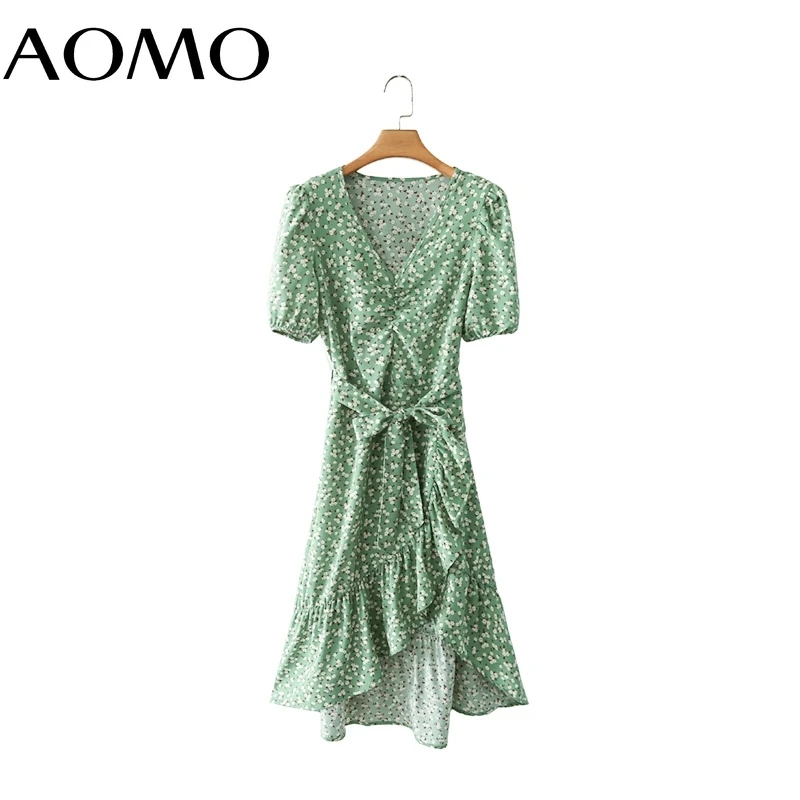 

Женское платье во французском стиле AOMO, летнее платье с цветочным принтом и оборками, платье с коротким рукавом-фонариком, 2022