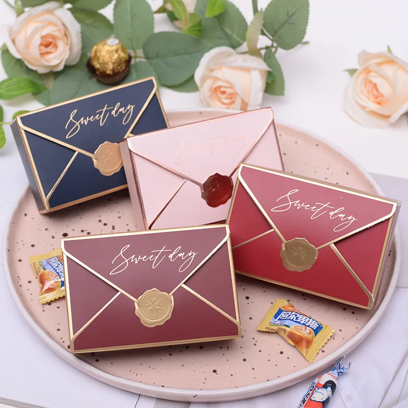 

5pcs Creative Bronzing Gift Box Envelope Shape Wedding Candy Bags Birthday Party Decor Cosmetic Packaging Chocolate Paper Case